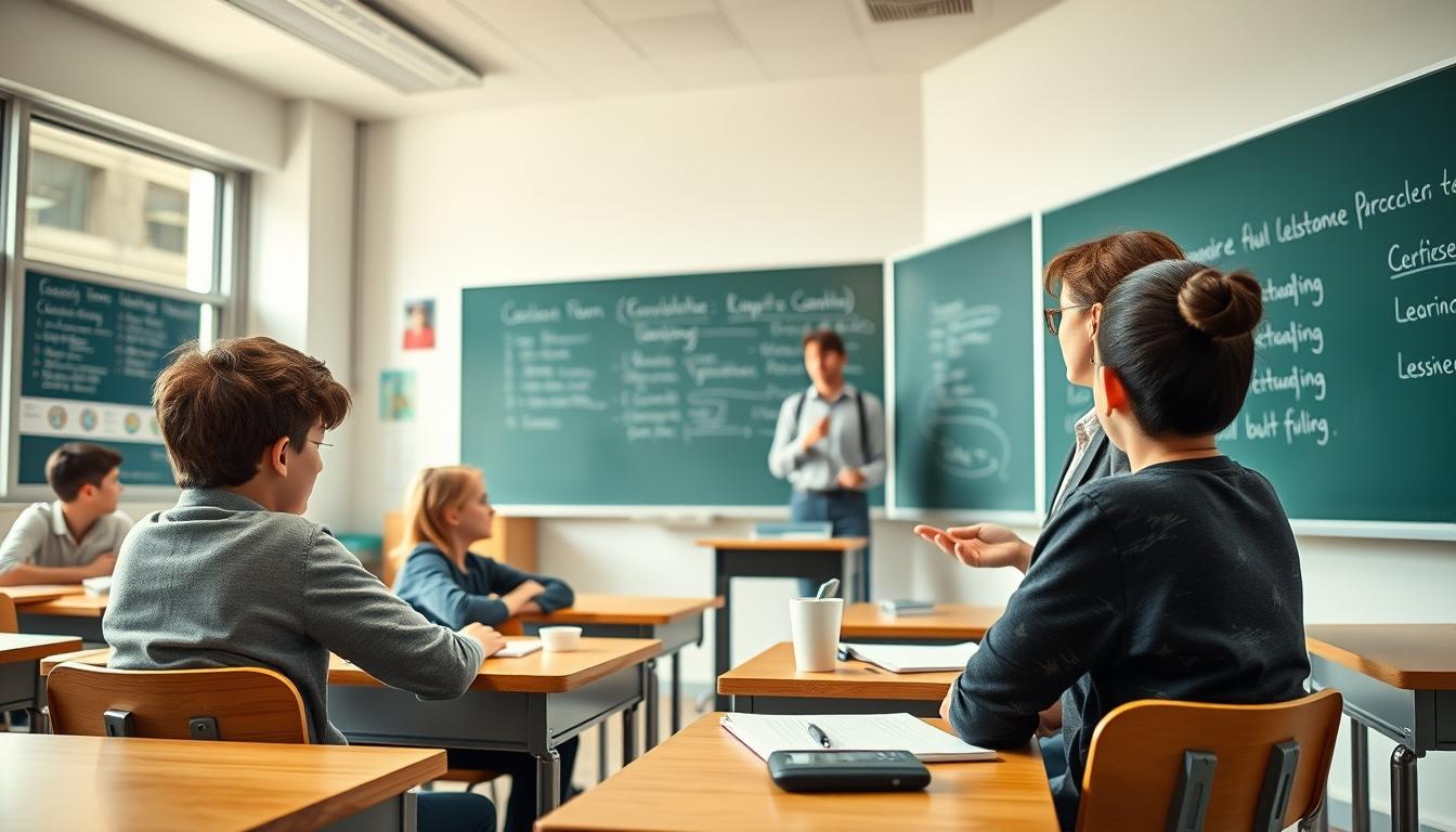 Students studying together in modern classroom
